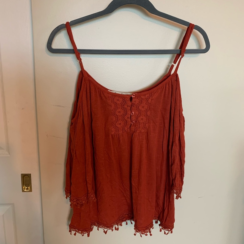 Fall Top - Red/Orange American Rag Cold Shoulder